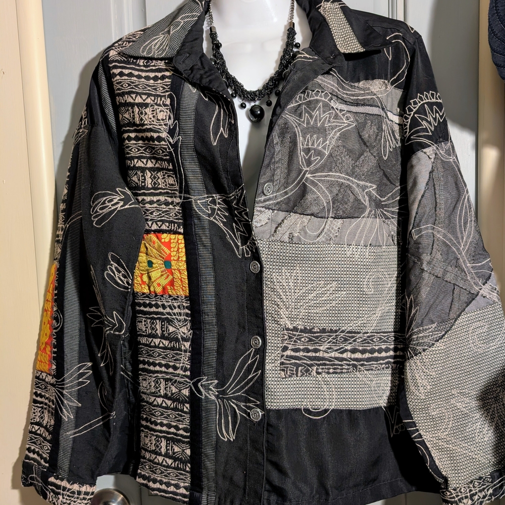 Chico's Black And Gray Patchwork Jacket - image 2